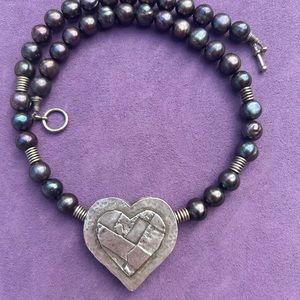 Handmade Artisan Necklace Grey Pearls